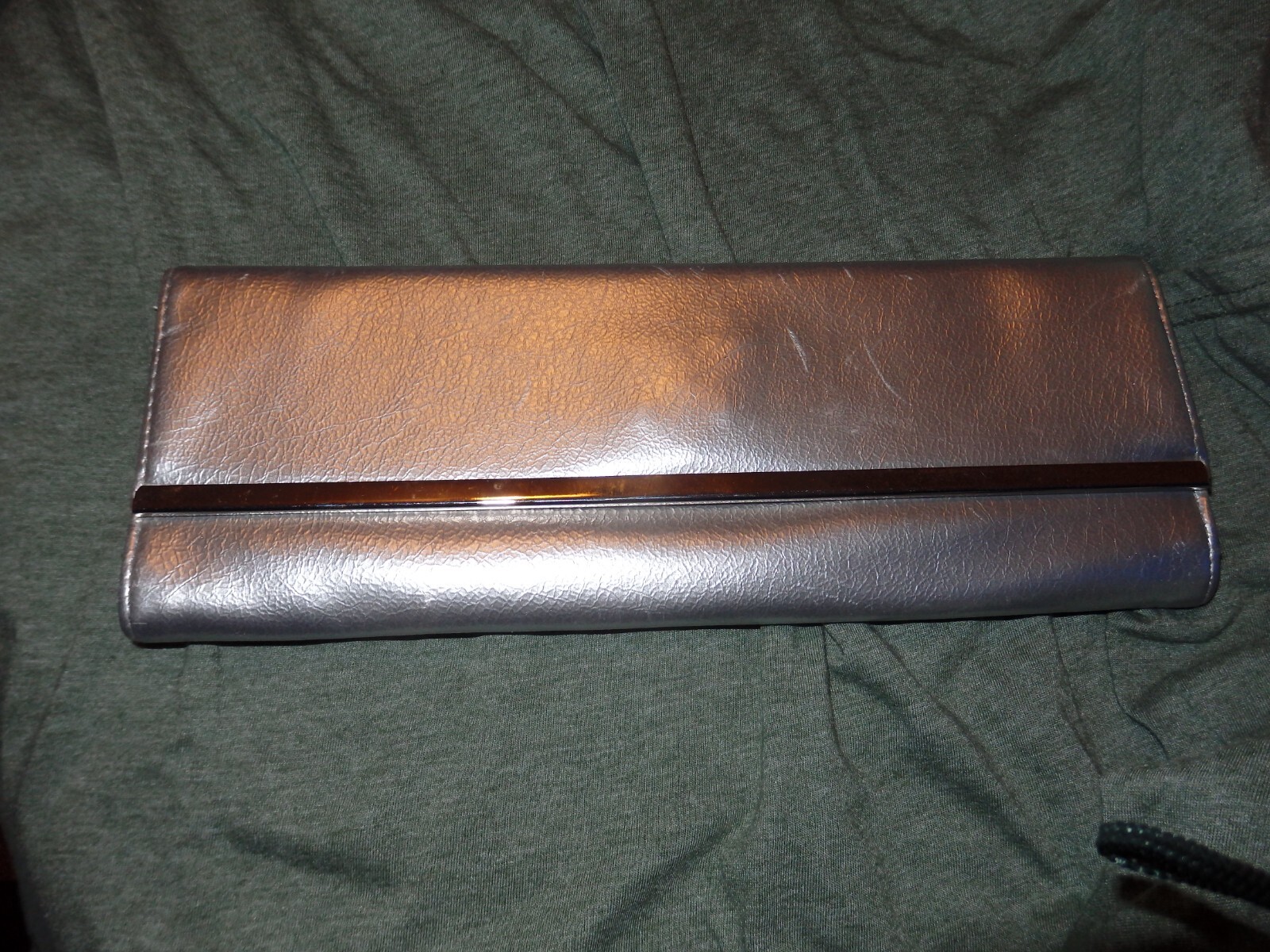Vintage Silver-Tone EVENING Handbag Purse~w/Gray Nylon Interior L= 11″ H=4″ 358