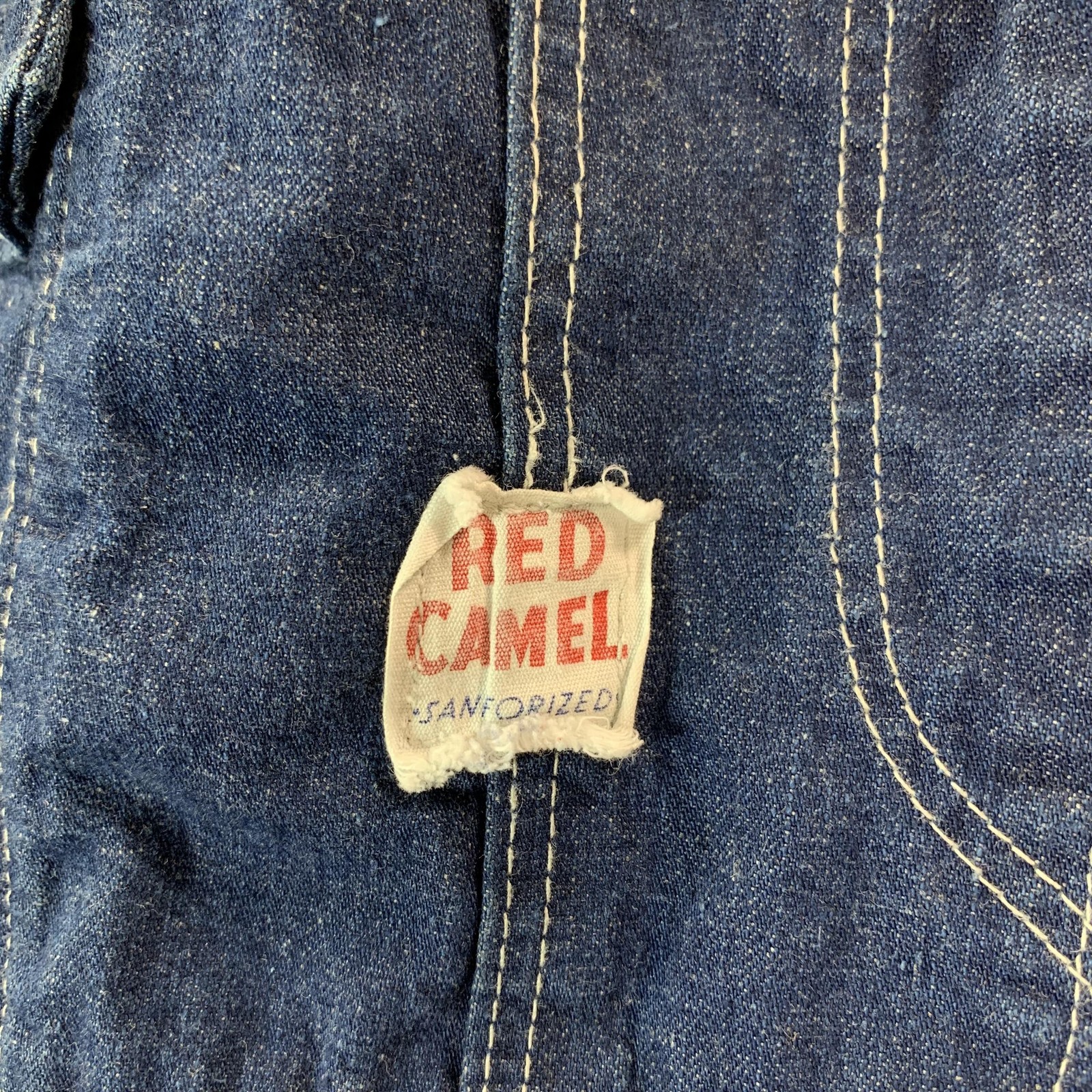 VTG Red Camel Sanforized Bib Overall Men 36×27 Blue Denim Workwear Carpenter 50s