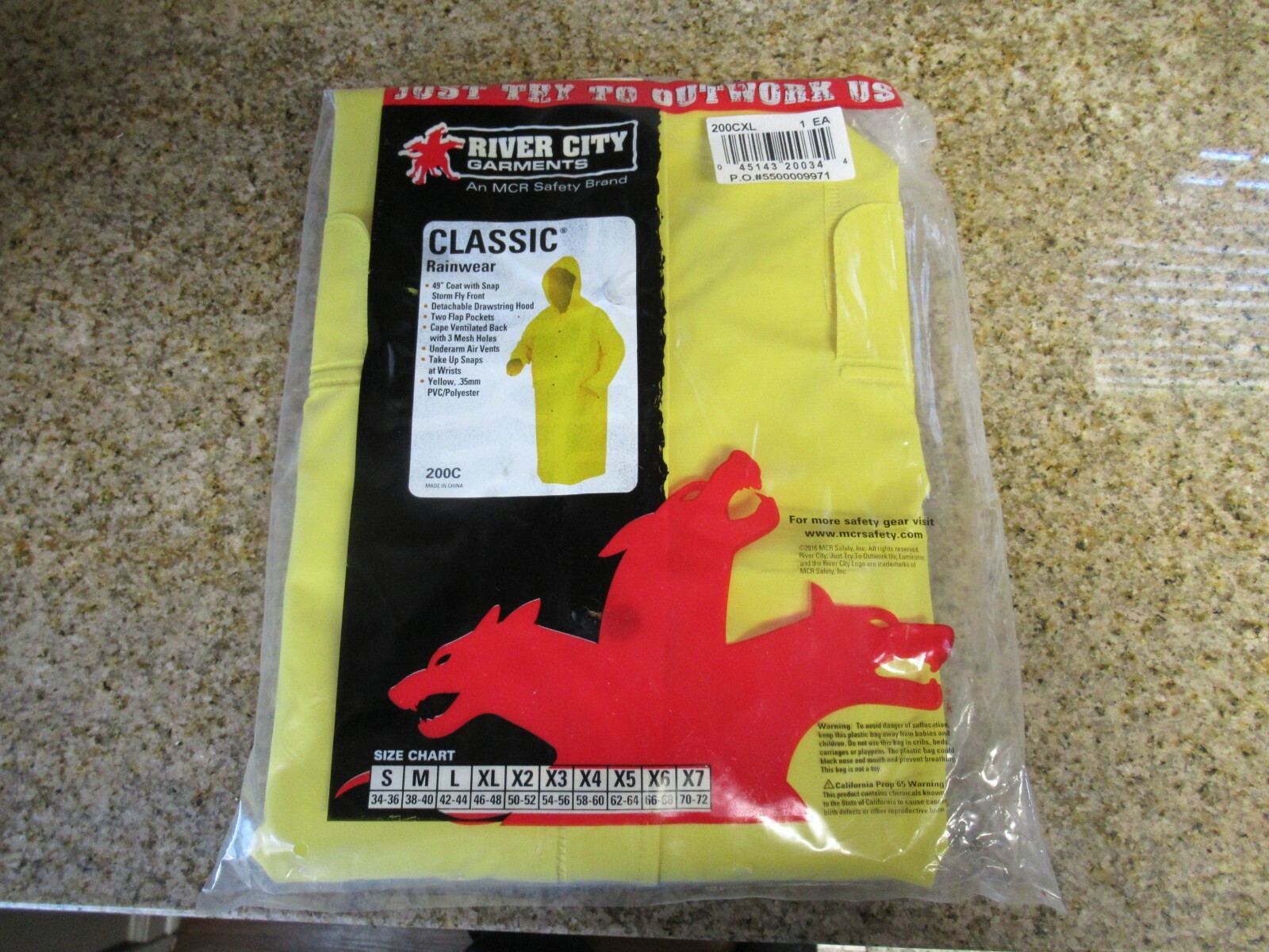 RIVER CITY GARMENTS Rainwear Classic 200C sz XL Raincoat & hood YELLOW PVC
