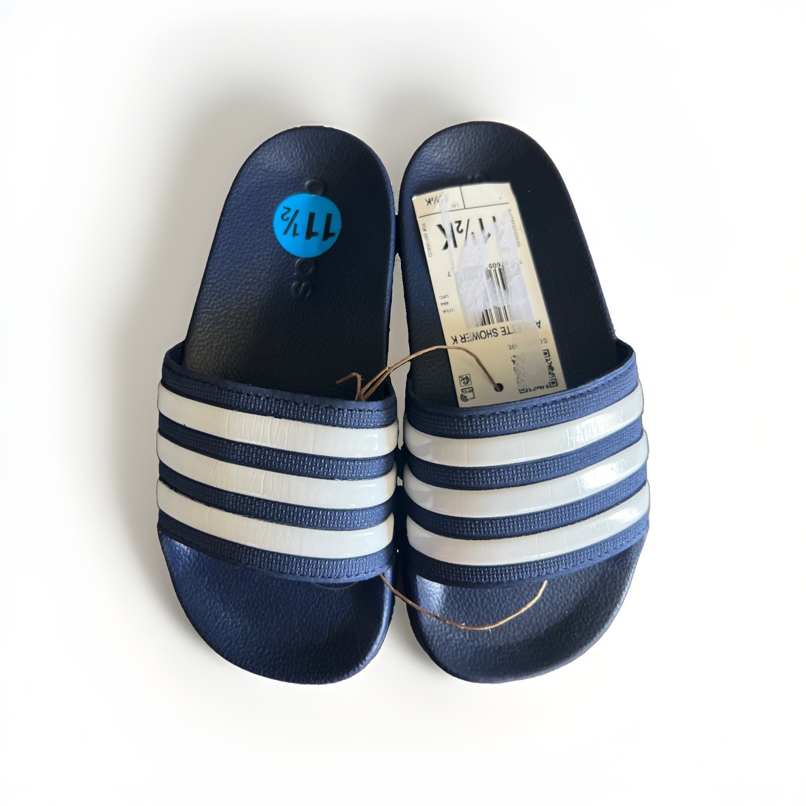 Adidas Kids Boys Blue And White Slides Size 11.5K