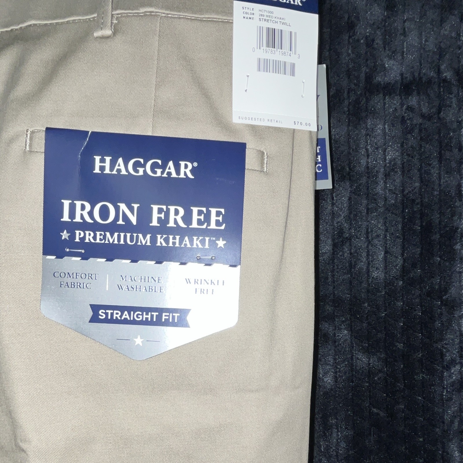 Haggar Iron Free Premium Khaki Straight Fit Flat Front Khakis 38W Khaki