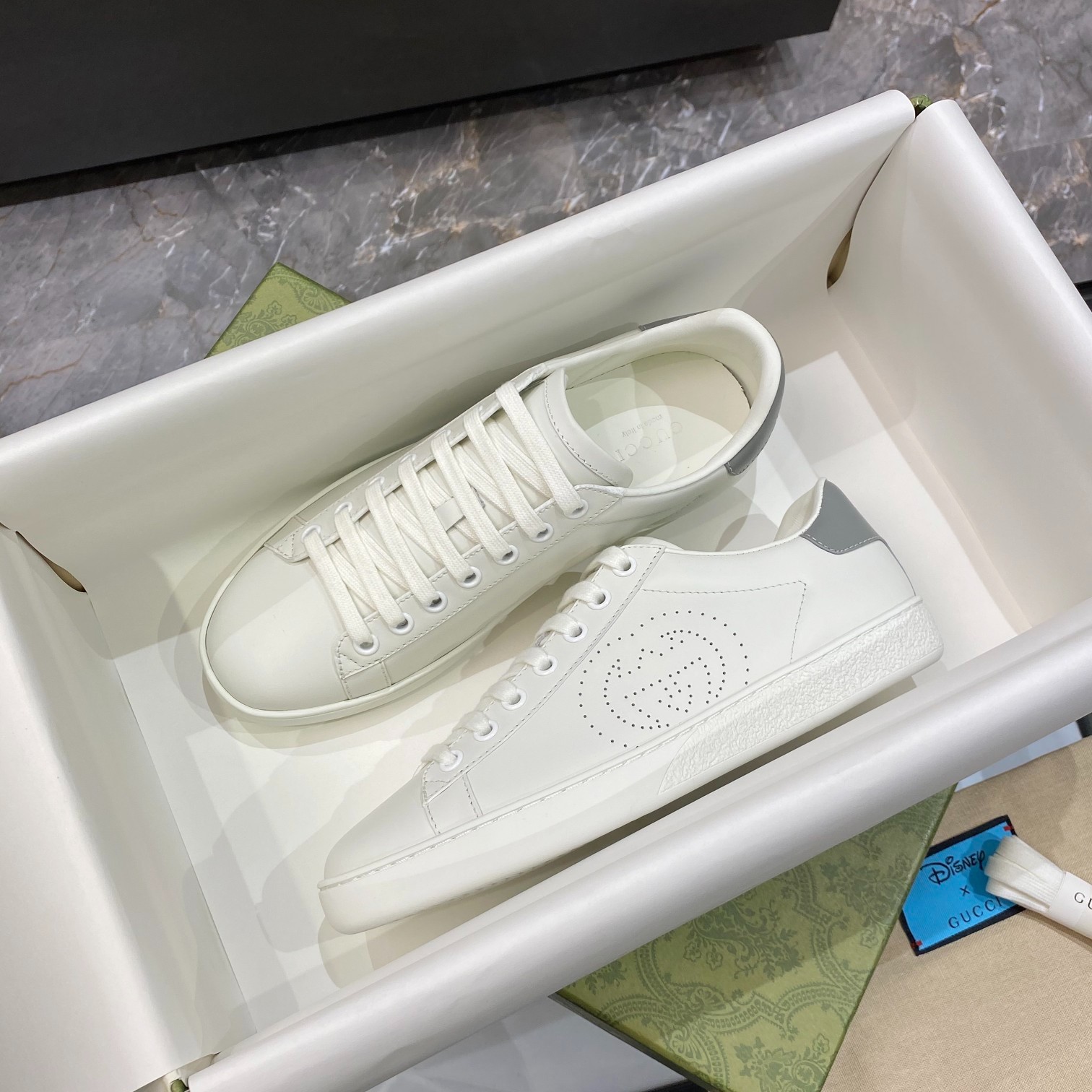 Gucci Ace Sneakers – Cream Leather with Perforated GG Logo