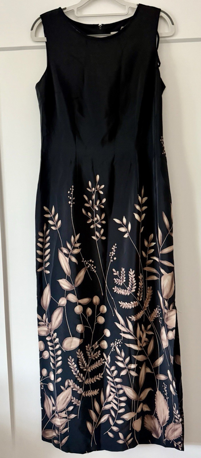 Vintage Norton McNaughton Black/Beige Floral A-Line Maxi Dress Size 6