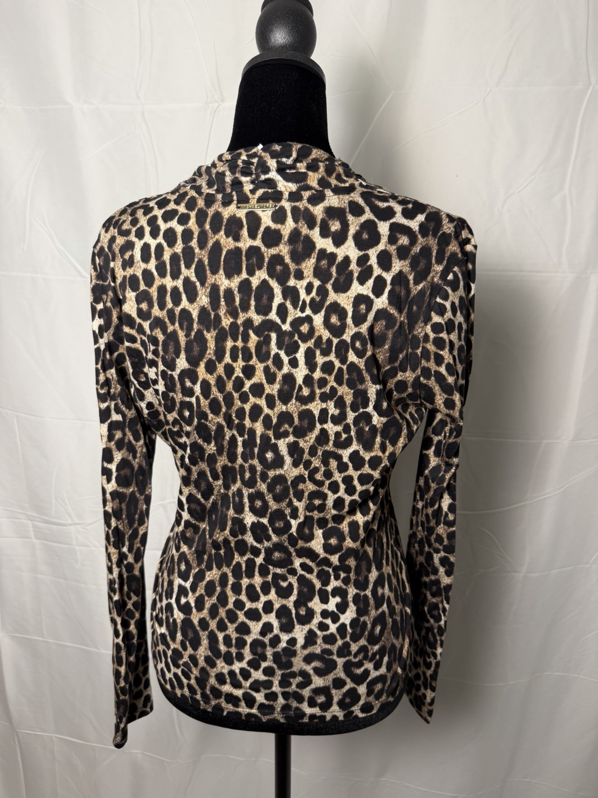 Michael Kors Leopard-Print Wrap Long Sleeve Top