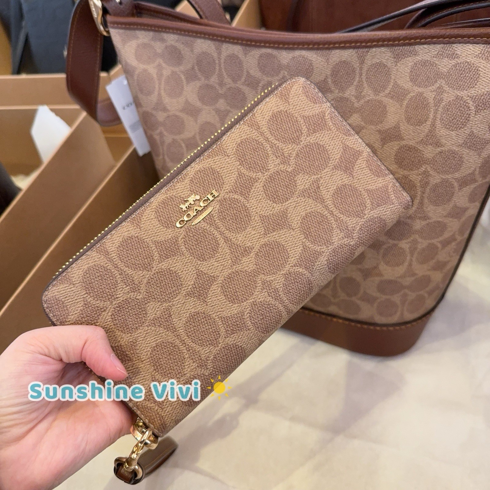 NWT Bundle Coach Jude Duffle Bag CBH20 & CW778 Long Wallet Gold/Tan/Brown Box