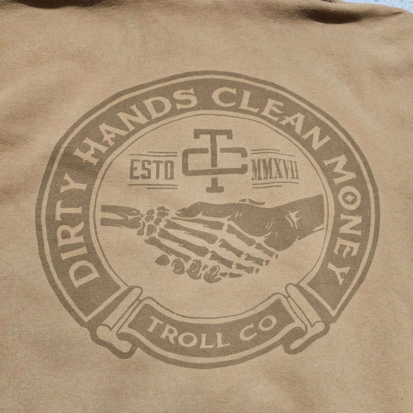 Troll Co Hoodie Mens Medium Pullover Sweatshirt Dirty Hands Clean Money Graphic