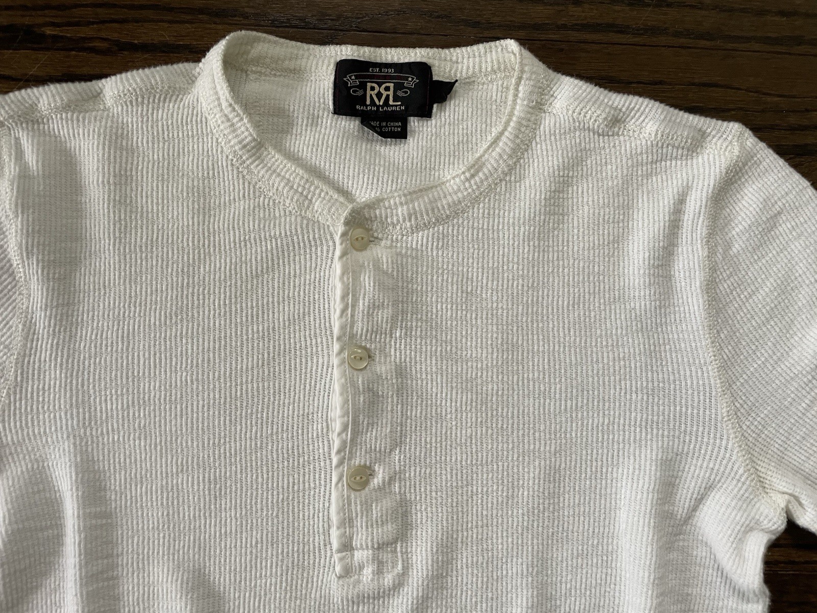 RRL Ralph Lauren Men’s White Henley Thermal Shirt Size S