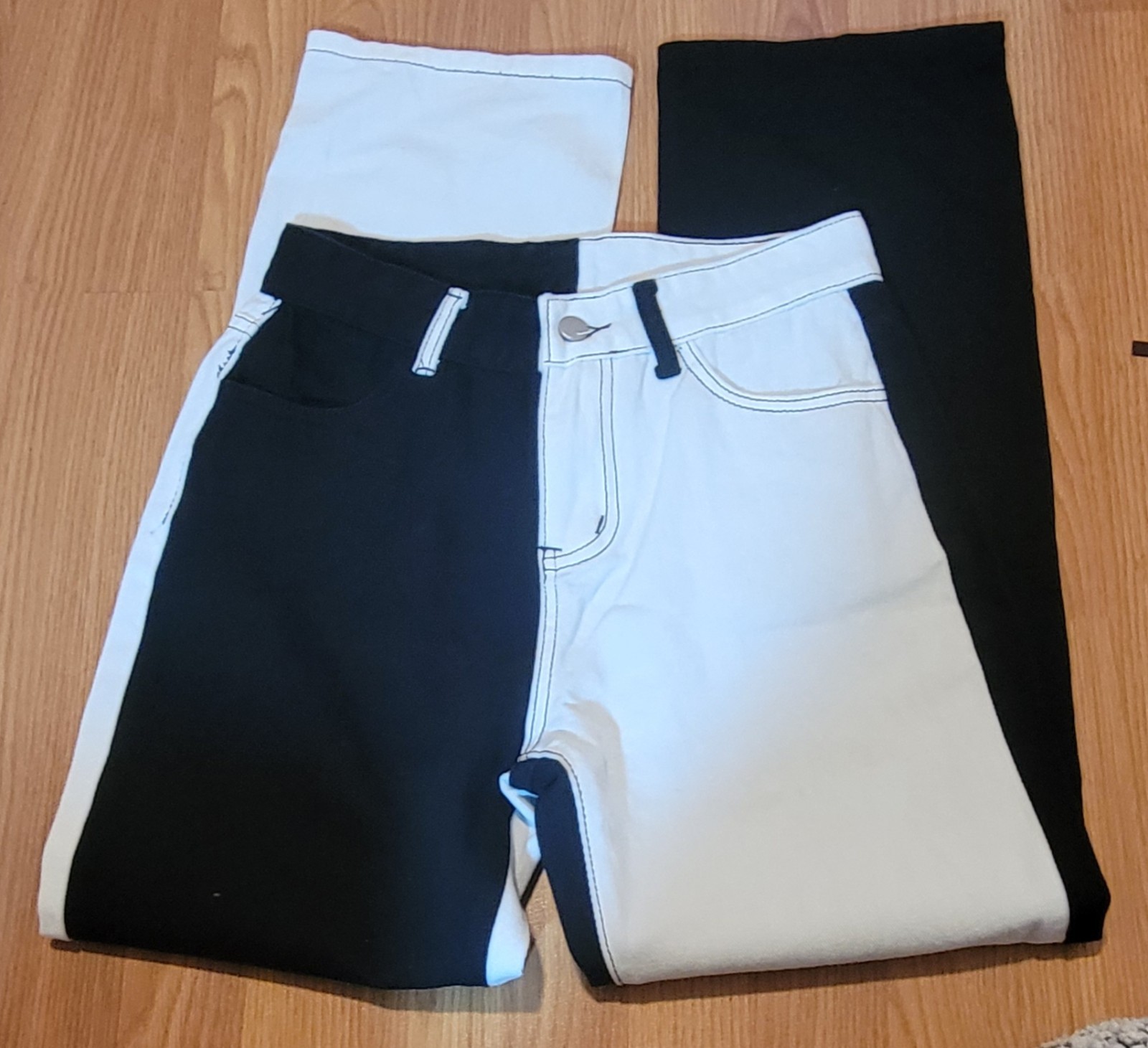Two-Tone Colorblock Jeans Black & White Split Leg Pants Medium