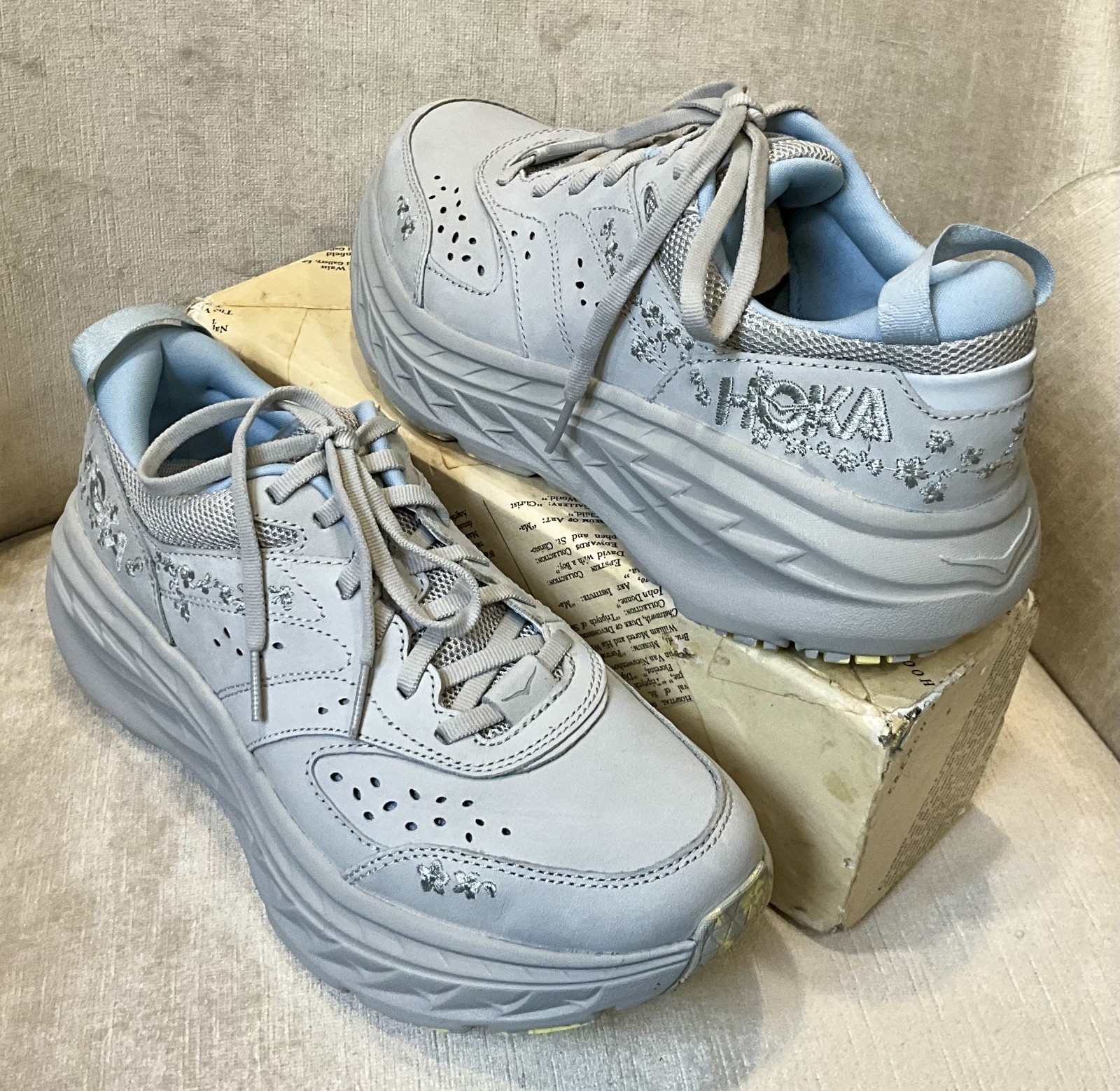 Free People HOKA Vibrant Bloom Bondi L Sneaker Stardust Gray 37 1/3 / US 6 NEW