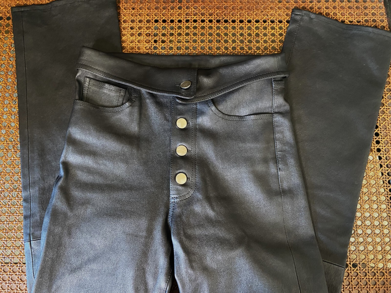 AMIRI BLACK NAPPA LEATHER STRETCH STRAIGHT LEG PANTS SIZE: 2 (XS)