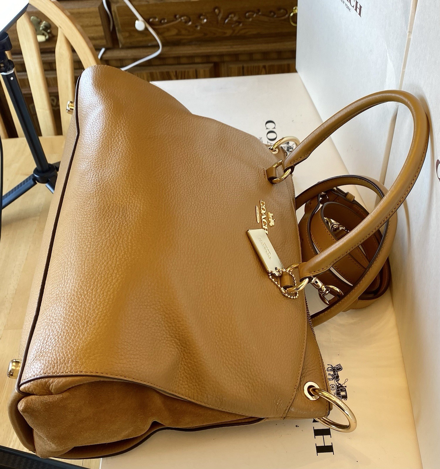 Coach F76640 Mia Convertible Satchel In Mixed Leathers Saddle