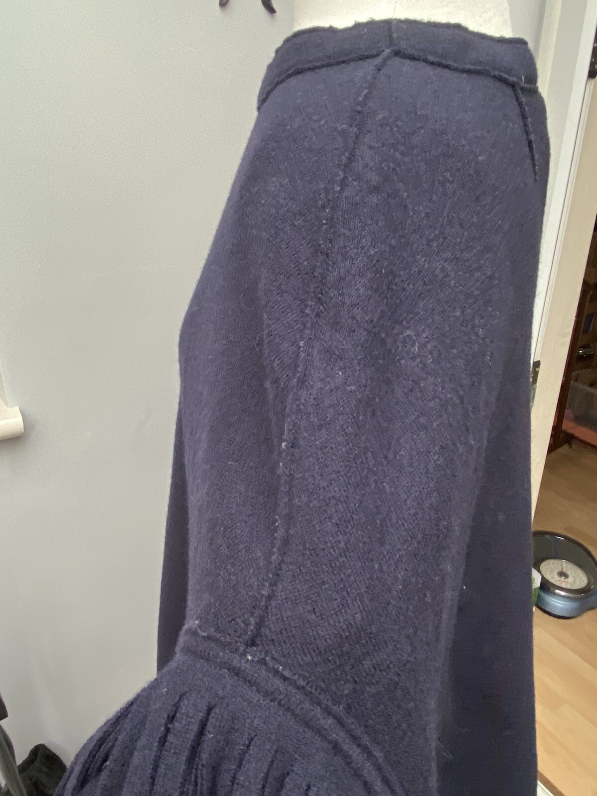 Rosso35 Italian Virgin Wool Navy Blue Fringed Poncho Cape BRAND NEW