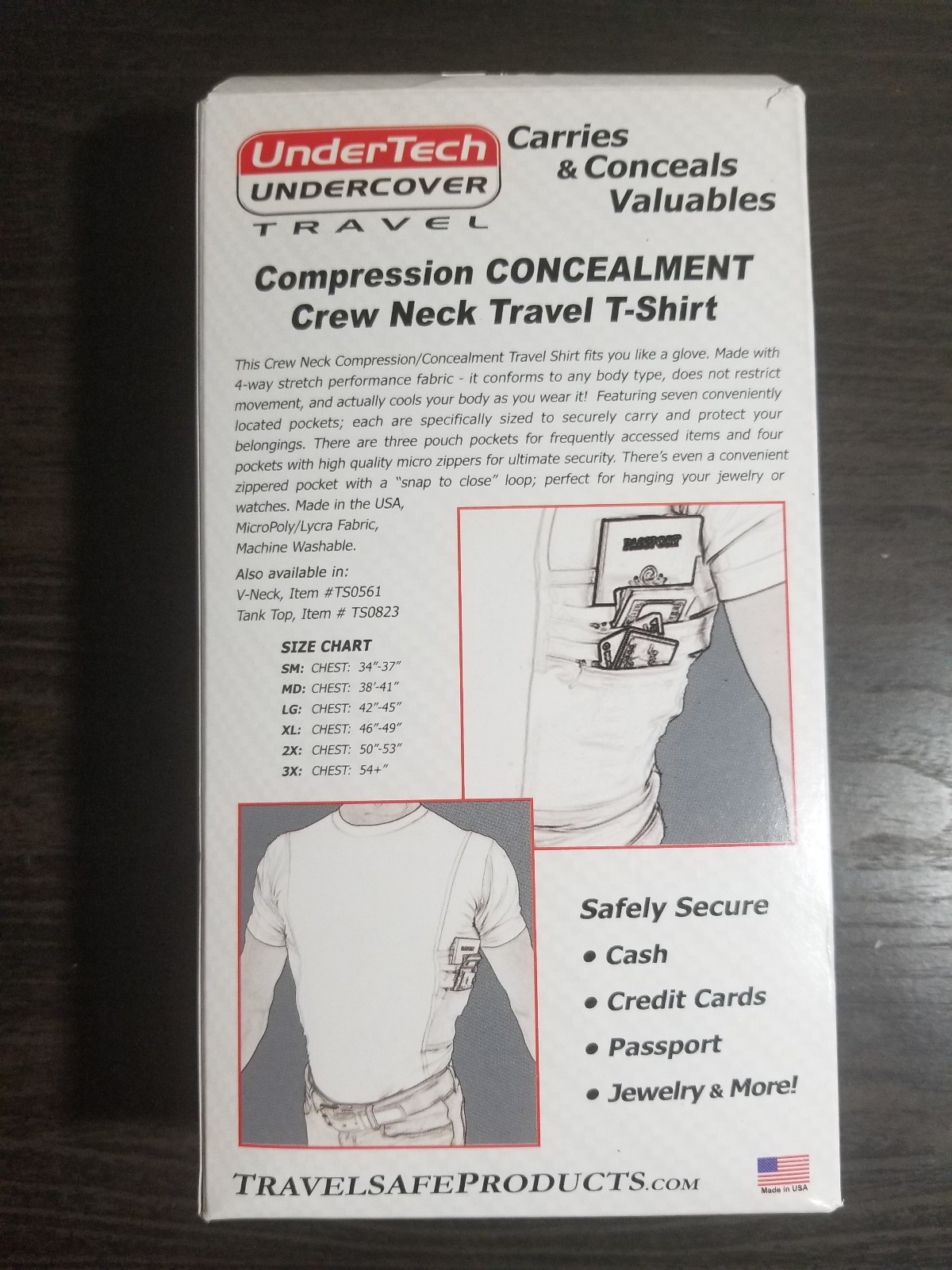Small Mens Undertech Undercover Compress/Conceal Crew Neck Travel T-shirt Black*