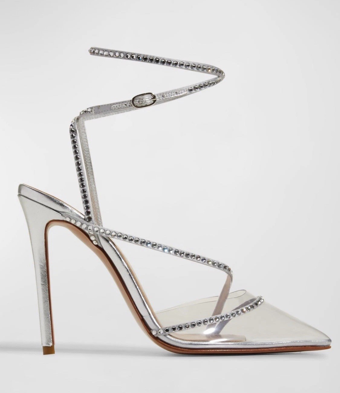 ANDREA WAZEN Silver Metallic Crystal DASSY SUNSET PVC Ankle WrapHeel EU39/8-8.5M