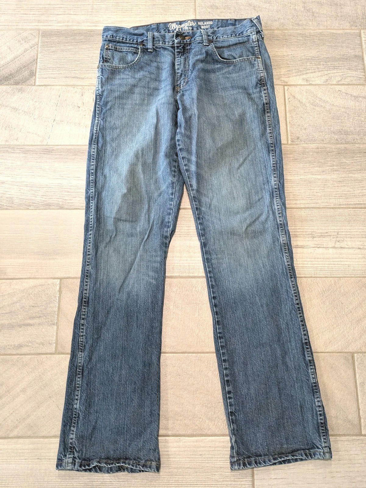 Wrangler Retro Jeans Mens 34×36 Relaxed Boot Cut Cowboy Denim Rodeo WRT20TB Blue