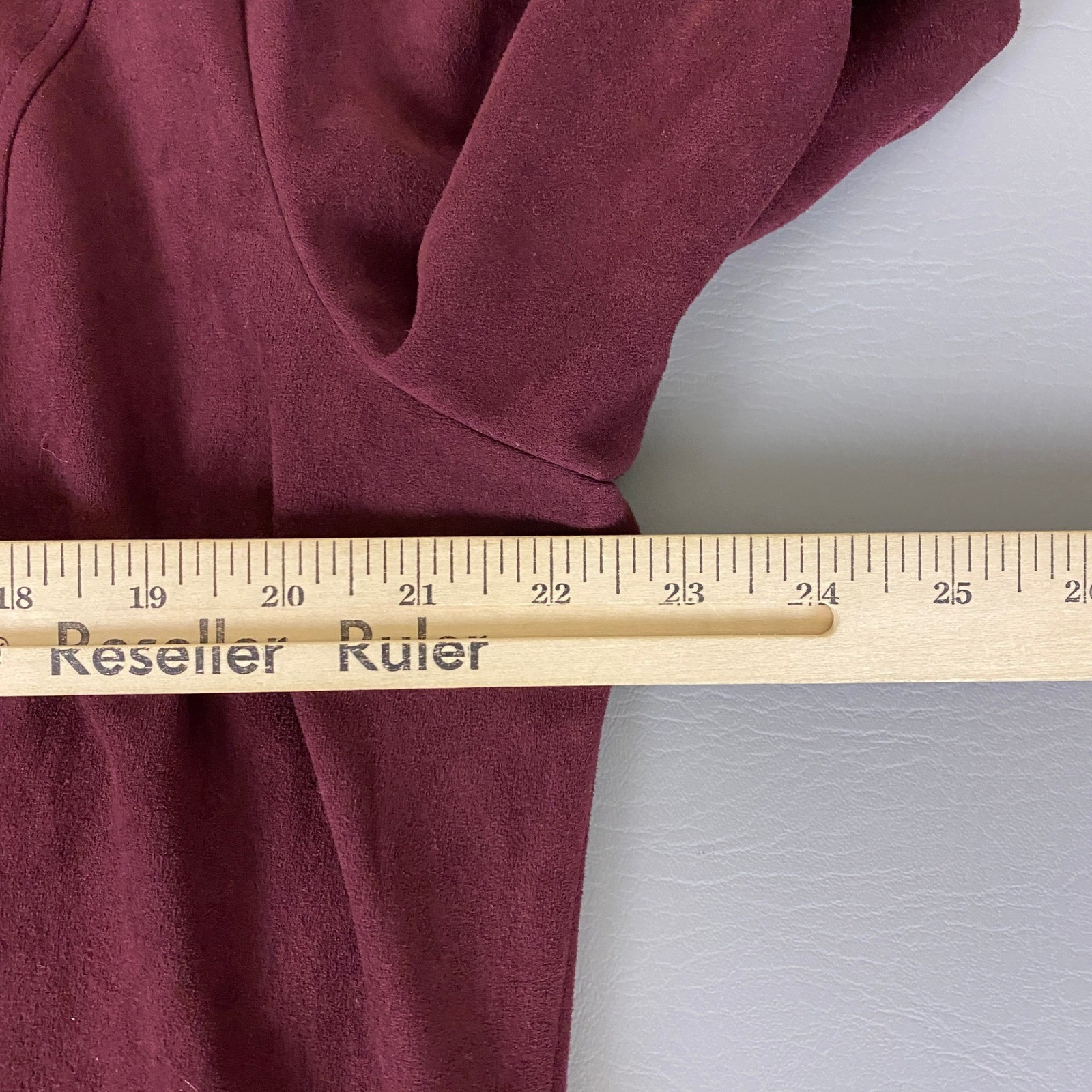 Chicos Cardigan Jacket Size 3 (US XL 16 18) Burgundy Faux Suede Open Front