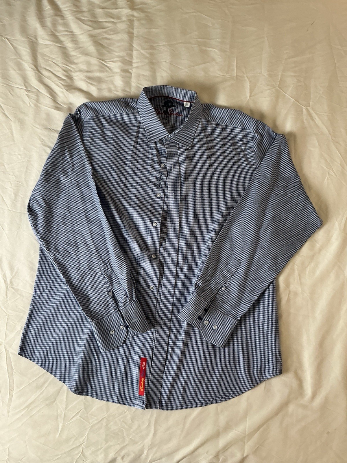 Robert Graham Blue White Micro Check Gingham Button Down Dress Shirt Size XL
