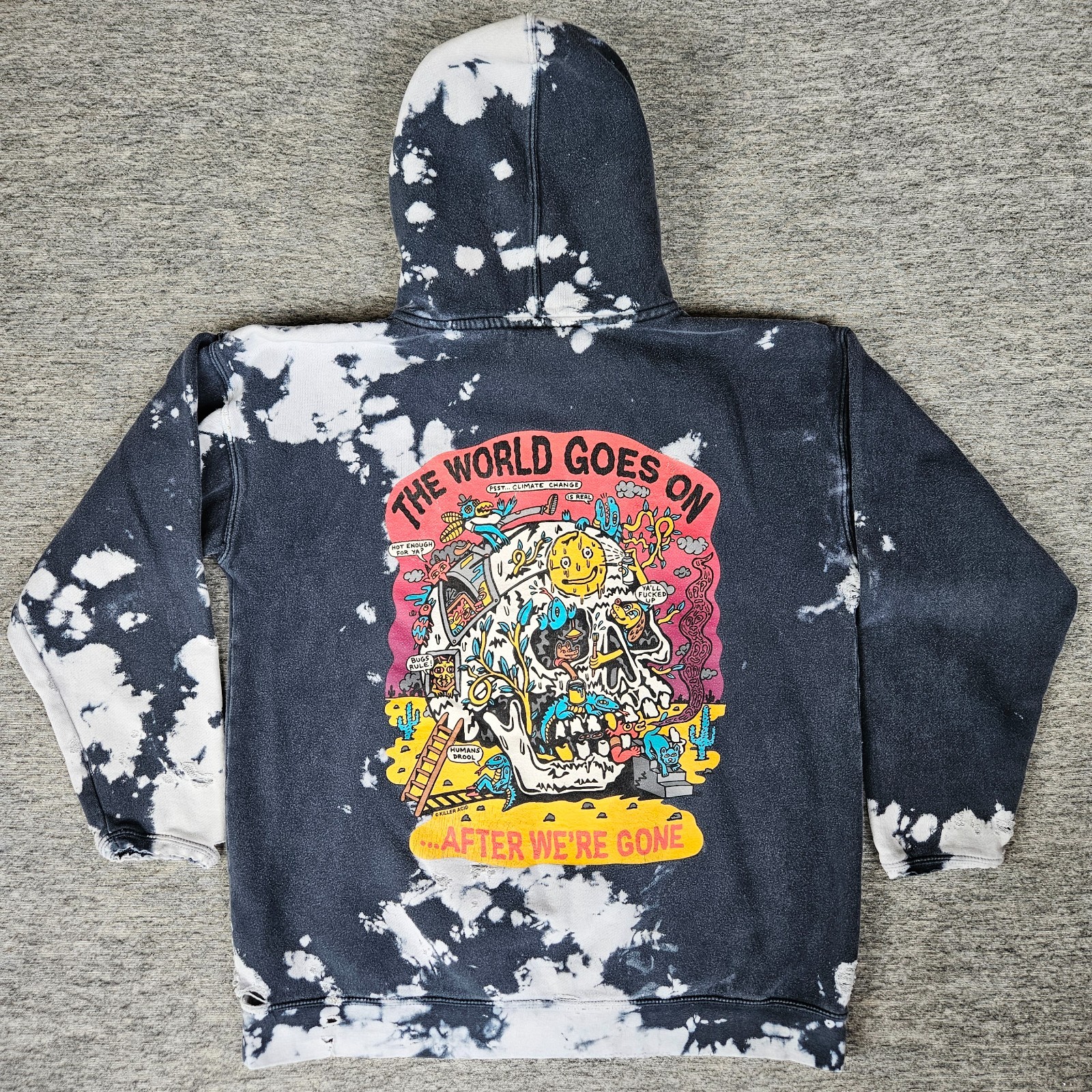 Killer Acid Hoodie Small Bleach Tie Dye Graphic Skull Streetwear Distressed