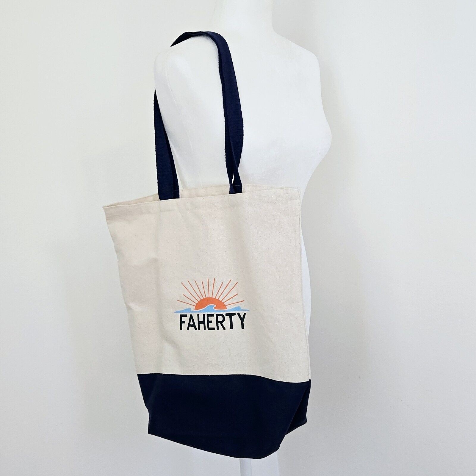 Faherty Tote Bag Cotton Canvas Shoulder Bag Utility Travel Casual Beach 15″x16″