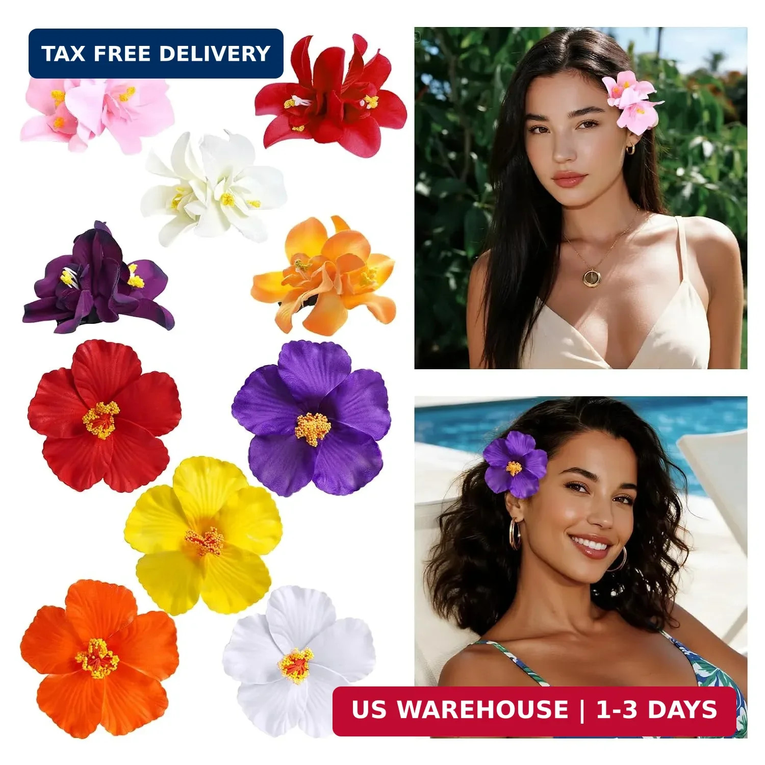 10PCS Hawaiian Flower Hair Clips for Women Plumeria Hibiscus Hair Clips 3.5 Inch