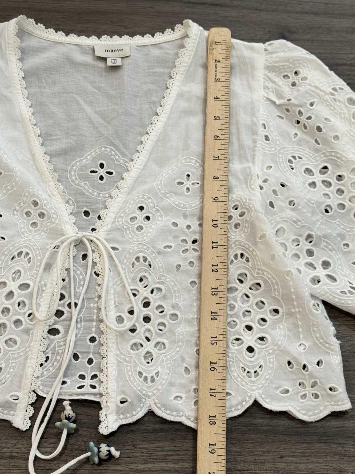 Anthropologie Maeve Top One Size White Eyelet Boho Cottagecore Tie Front Blouse