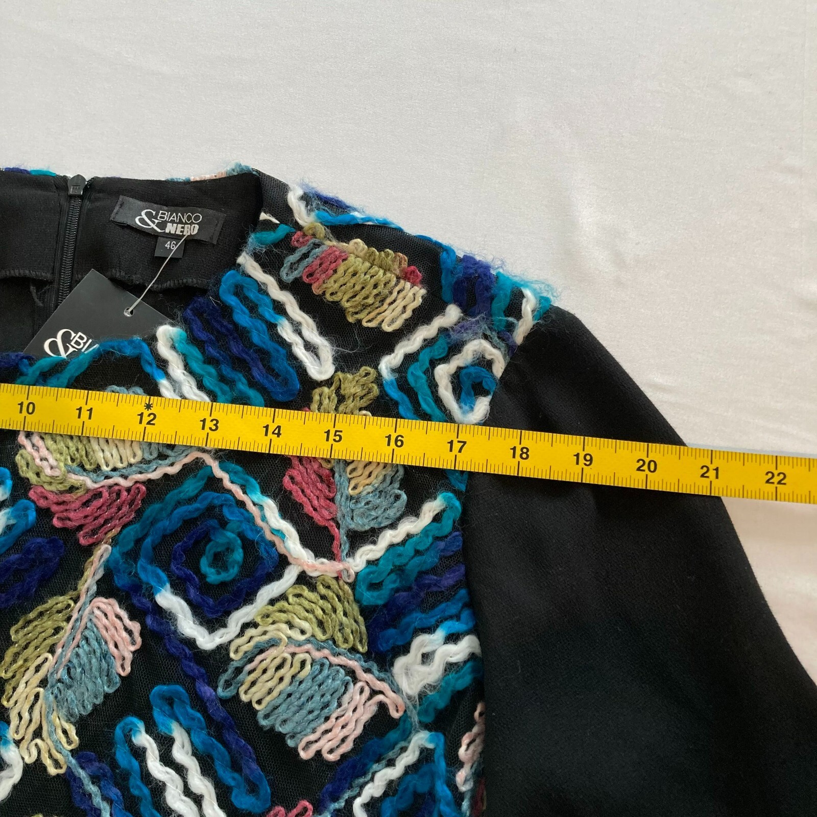 Bianco & Nero Womens Multicolor Embroidered Leaves Top Size 46/XL Artisanal Boho