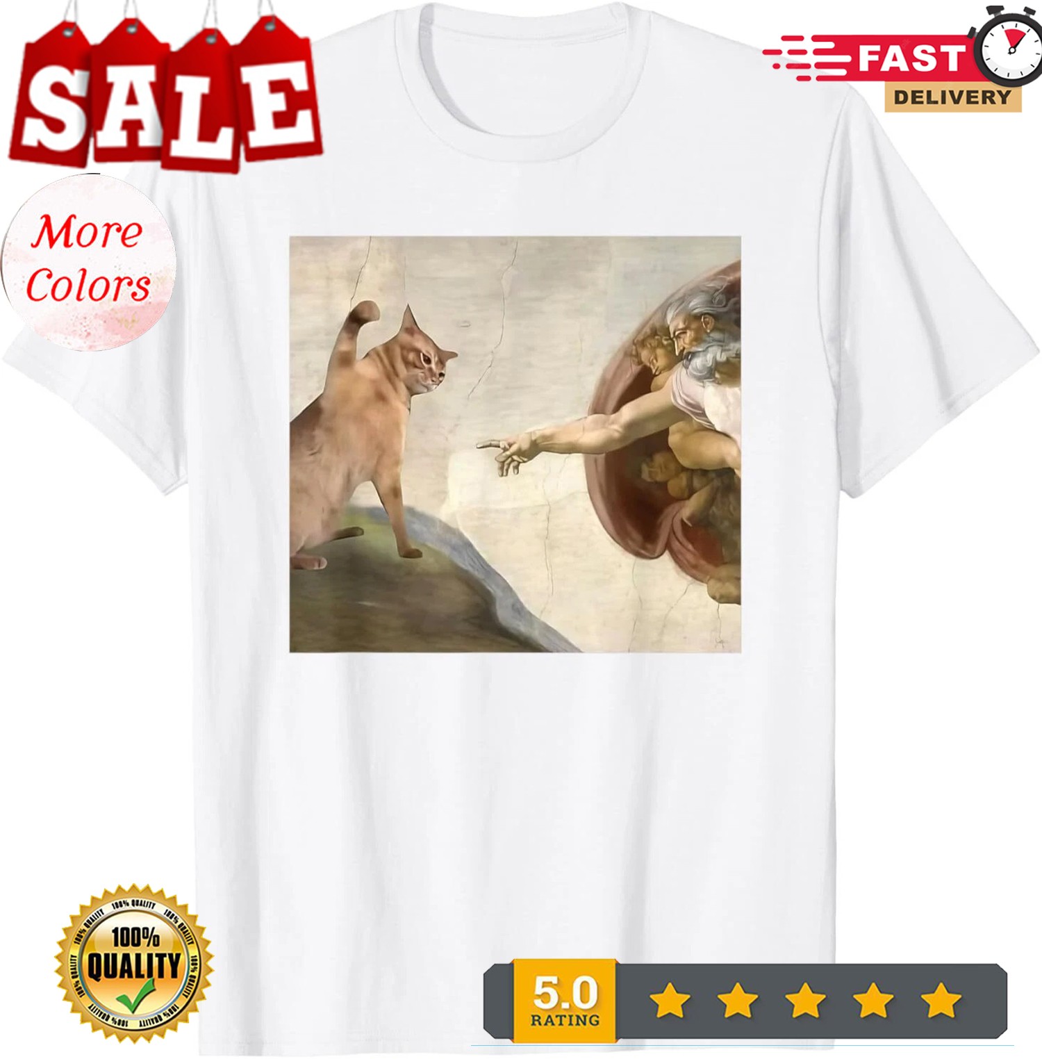 2025/Funny Cat God Creation of Adam meme Jesus T-Shirt