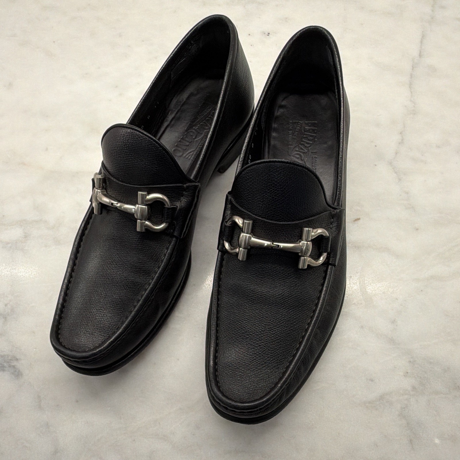 Salvatore Ferragamo Men’s Black Leather Horsebit Loafers Slip-On US 11 D