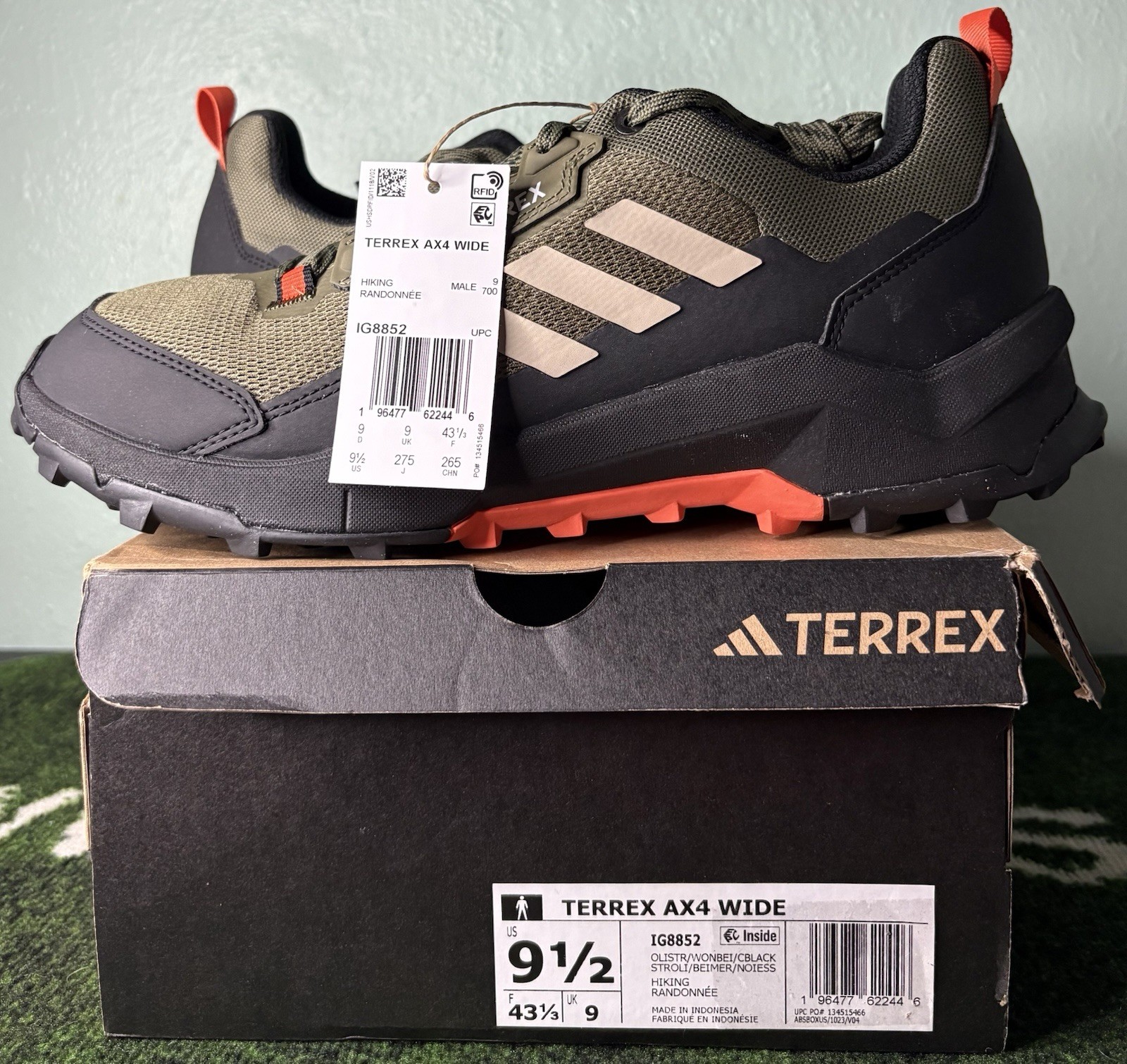 US Men’s 9.5 Wide – Adidas TERREX AX4 “Olive Strata Core Black” IG8852, NIB