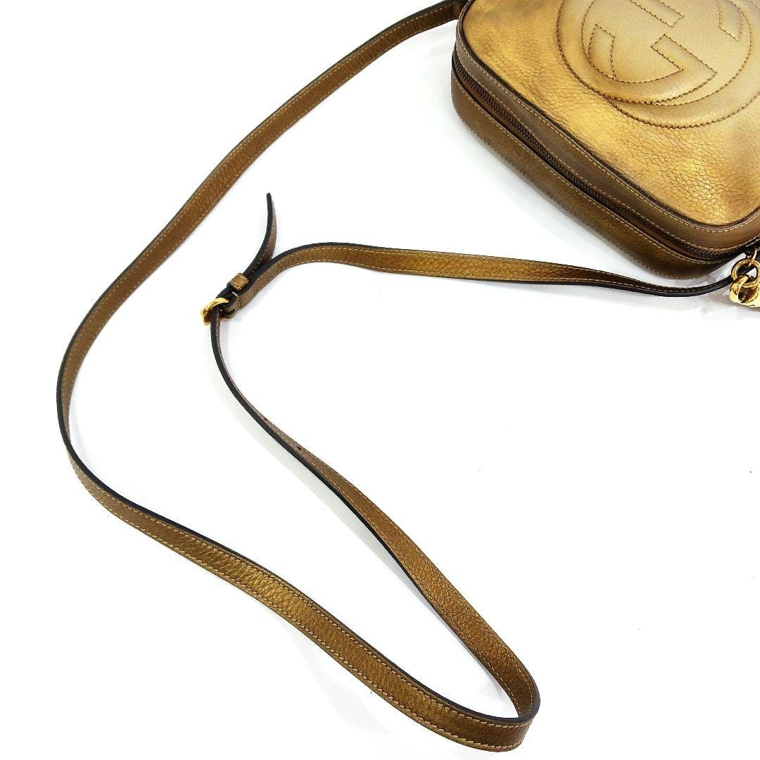 GUCCI Soho Small Disco Shoulder Bag Gold Leather W7.9xH6.1 in. Strap: 52.8″