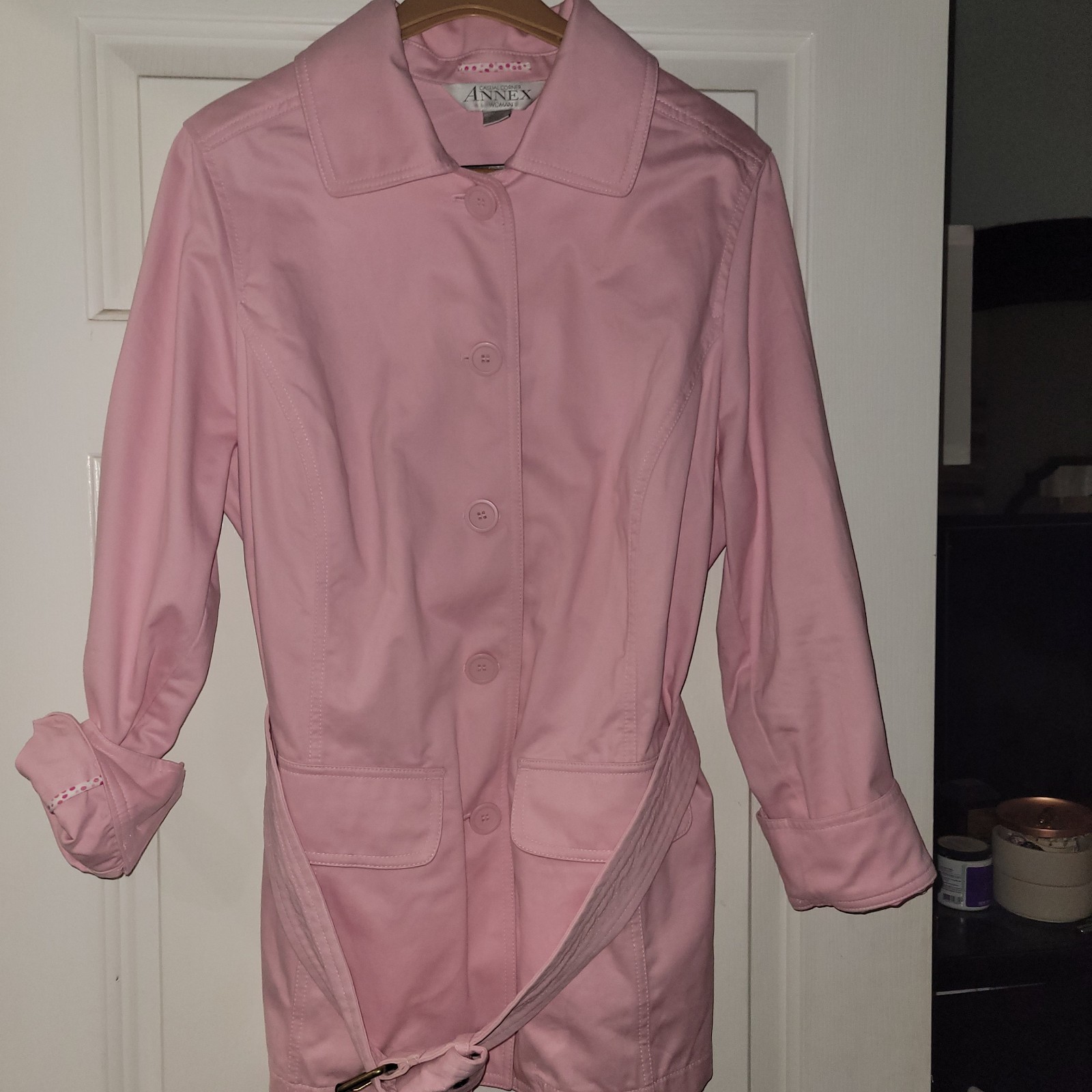 Casual Corner Annex Pink 100% Cotton Size X Belted (opt.) Trench Coat