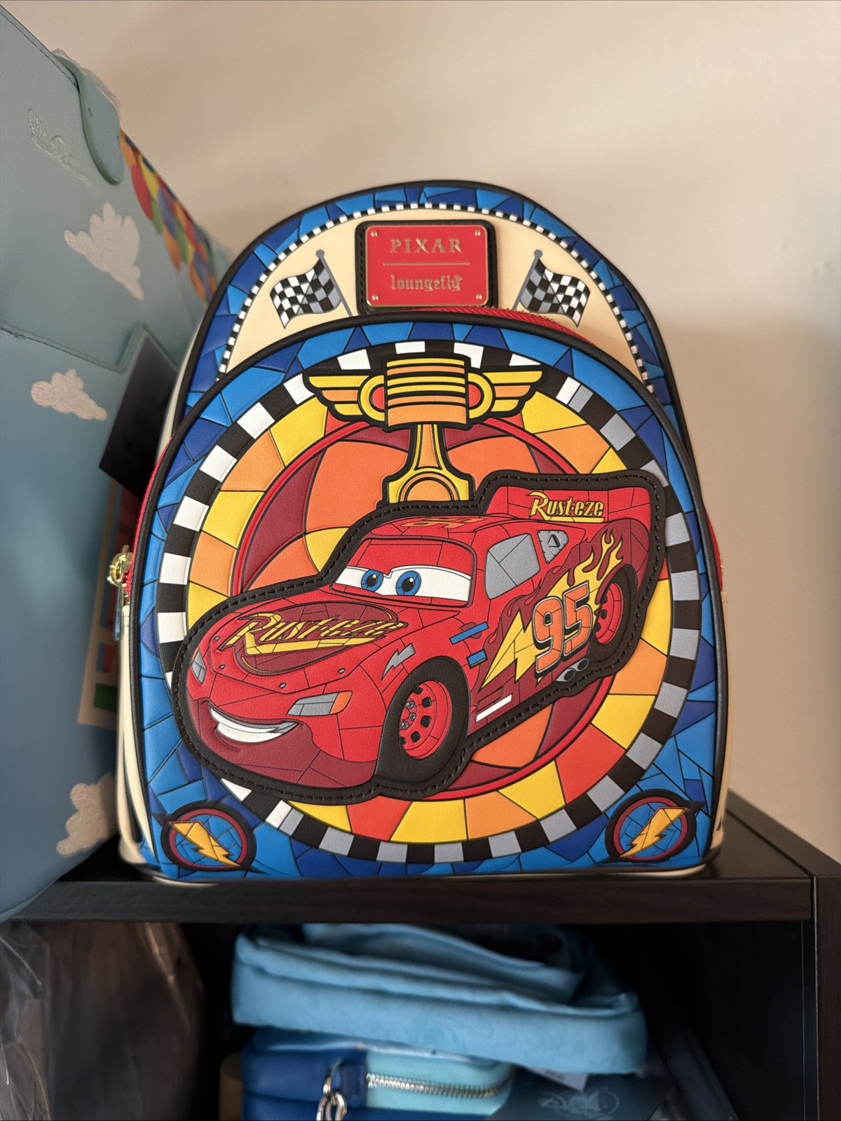 LOUNGEFLY PIXAR CARS LIGHTNING MCQUEEN STAINED GLASS MINI BACKPACK~ TAGS ~ NEW