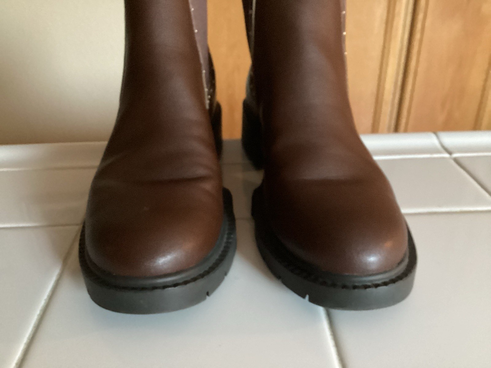 Coach Lory Leather Brown Studded Chunky Ankle Boots WORN ONCE Retail $250 Size 7