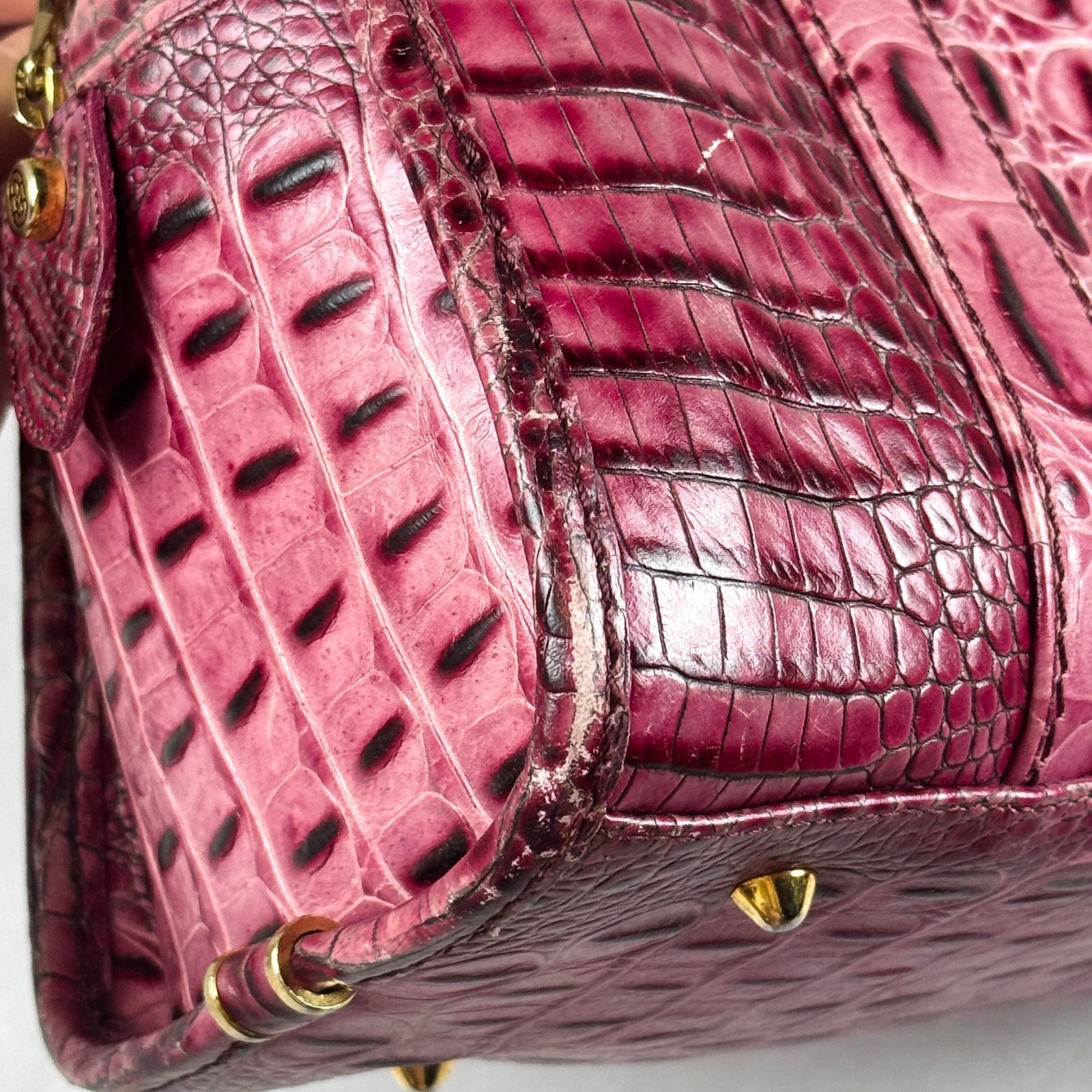Italy Pink Croc Embossed Handbag Leather Top Handle Purse Retro Shoulder Bag