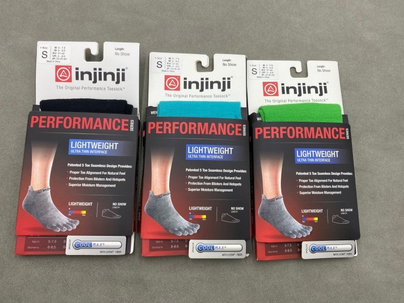3 Pairs Injinji Women Size S Performance Lightweight Thin No Show Toe Socks