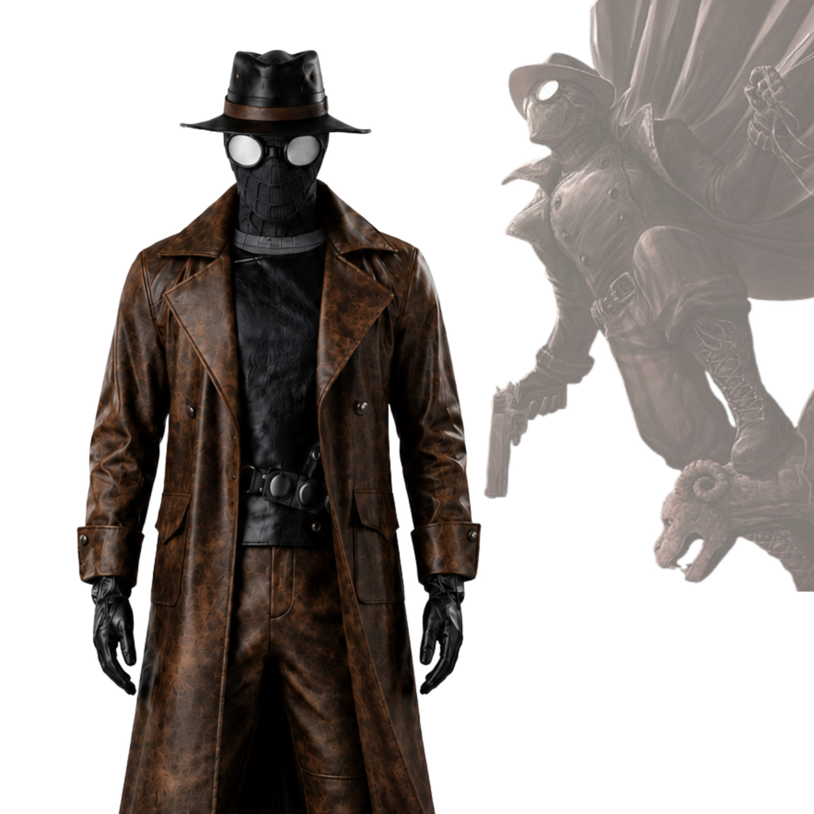 Spider Noir Brown Leather Trench Coat Spider-Man Halloween Cosplay