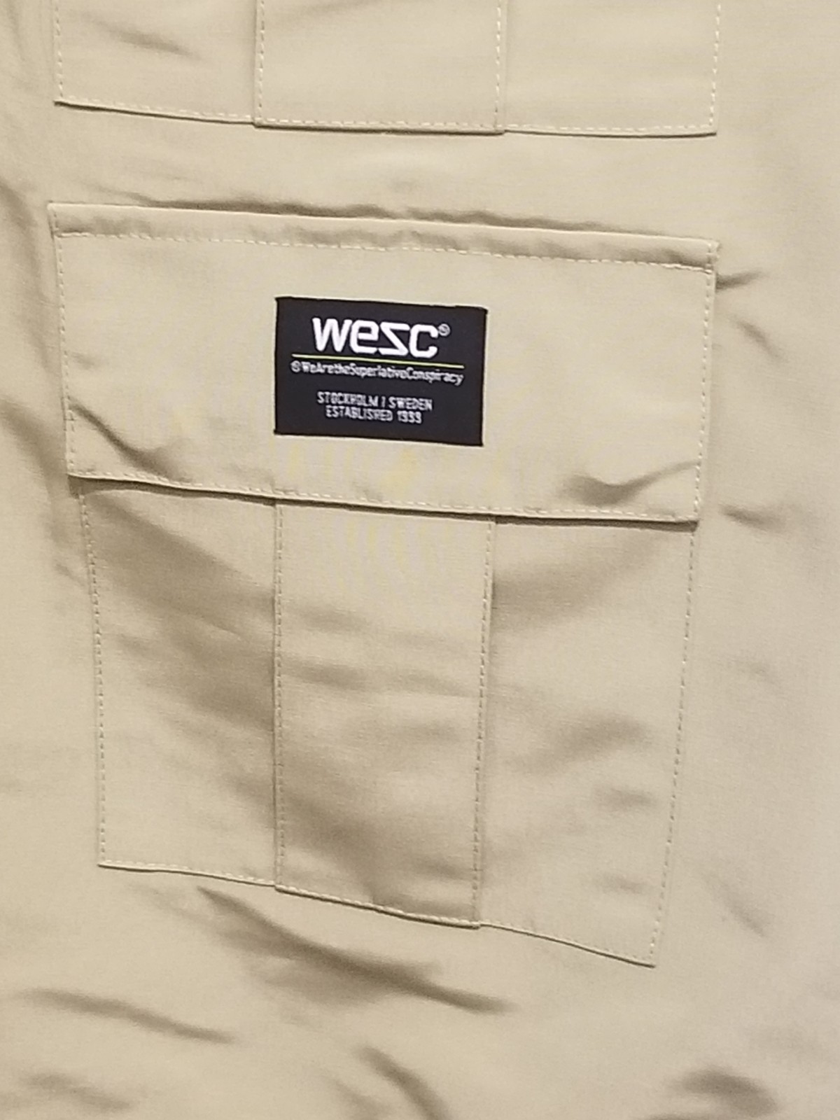 WESC Multi Cargo Twill Utility Vest Men Medium Women Large Khaki Full Zip