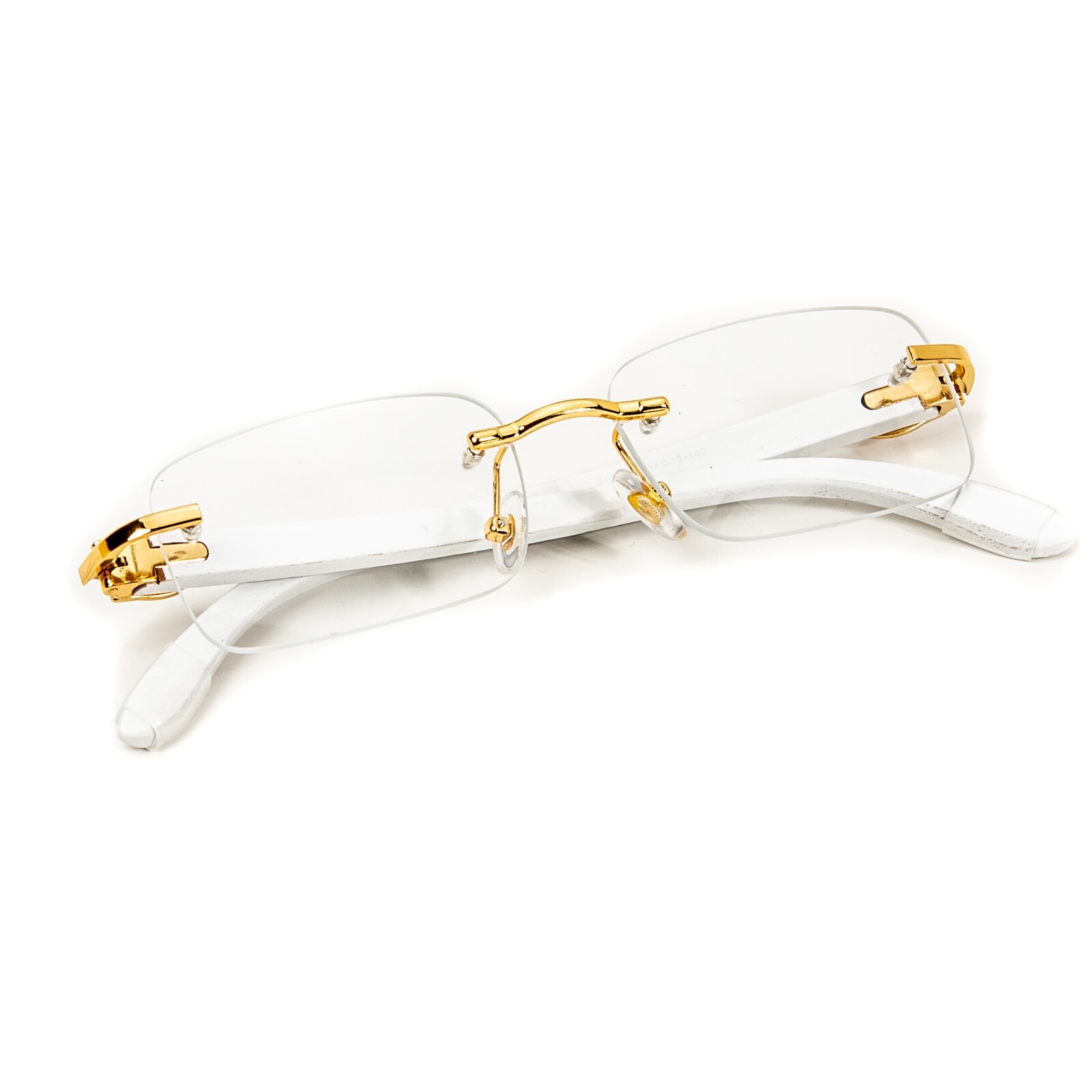 Men’s Vintage Gold Frame Rimless Hip Hop White Woodgrain Clear Lens Glasses