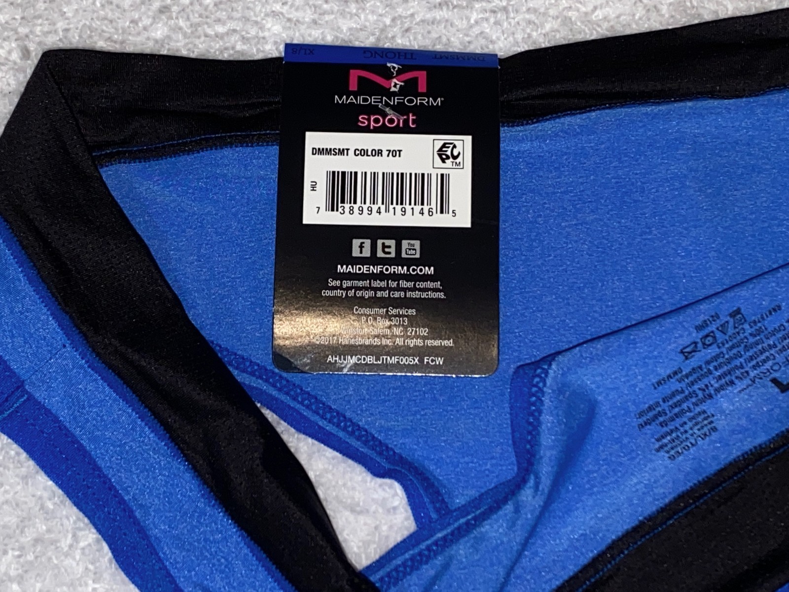 MAIDENFORM Sport Blue Black Breathable Thong Panty Womens S 5 M 6 L 7 XL 8 2XL 9