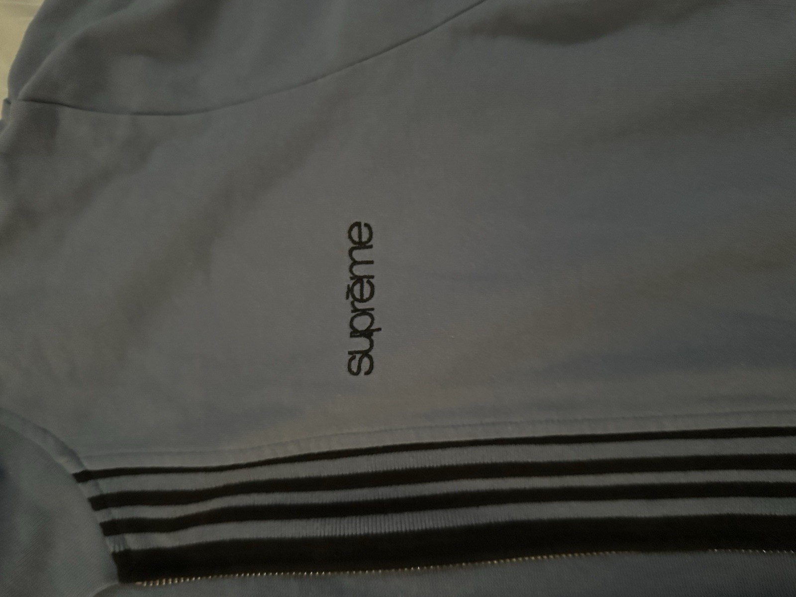 Supreme Blue Striped Full Zipper Cardigan – Logo Size – M