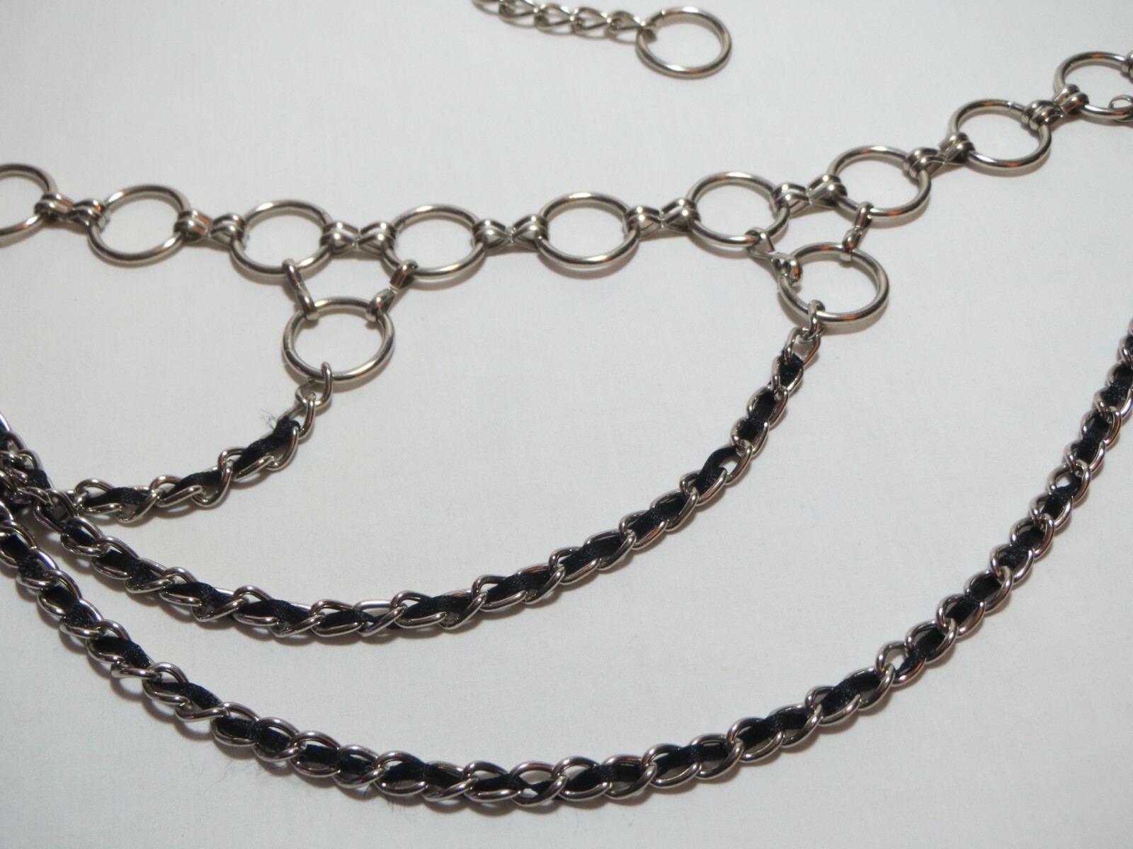 3-Layer Cascading Silver Ring Chain Belt Fits 26-40 inches