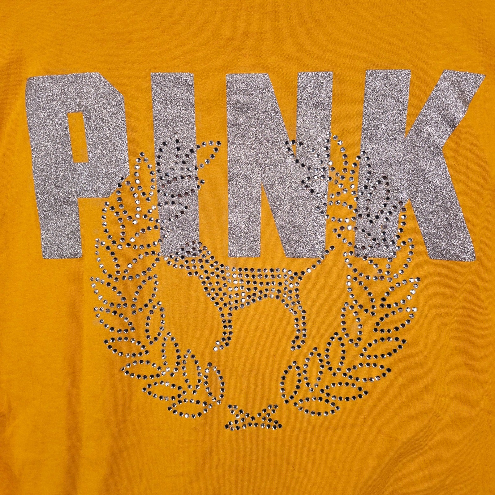 PINK Victoria’s Secret Y2K Graphic Pocket T-Shirt Silver Glitter Logo Large