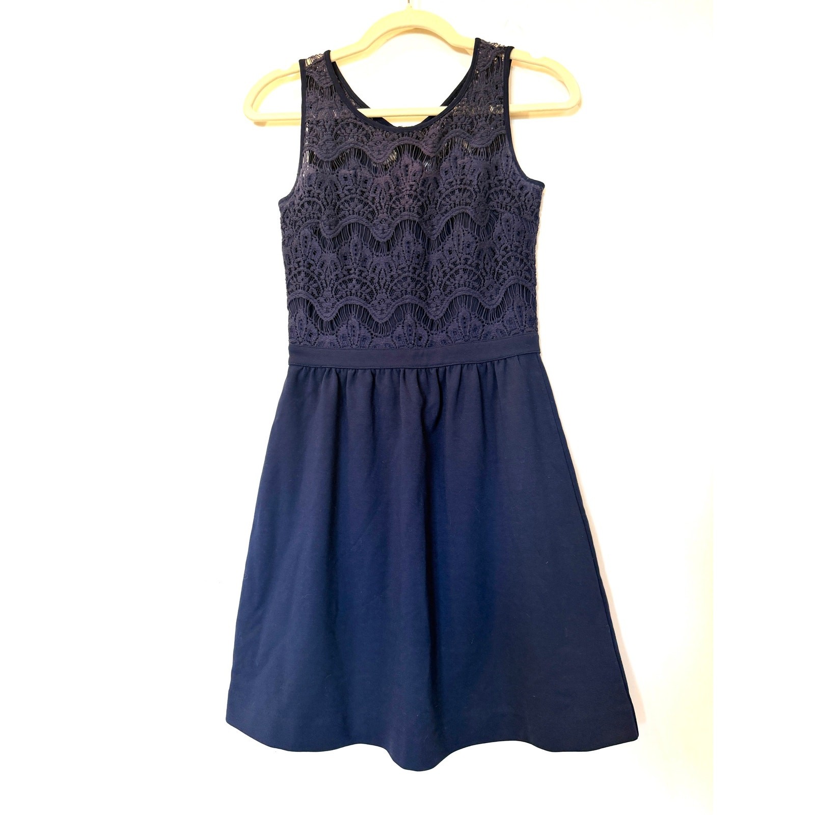 Lilly Pulitzer Rhea Navy Crochet Fit And Flare Sleeveless Dress Size XS Babydoll