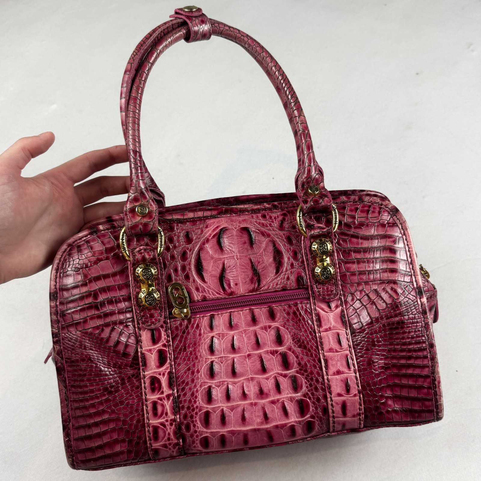 Italy Pink Croc Embossed Handbag Leather Top Handle Purse Retro Shoulder Bag