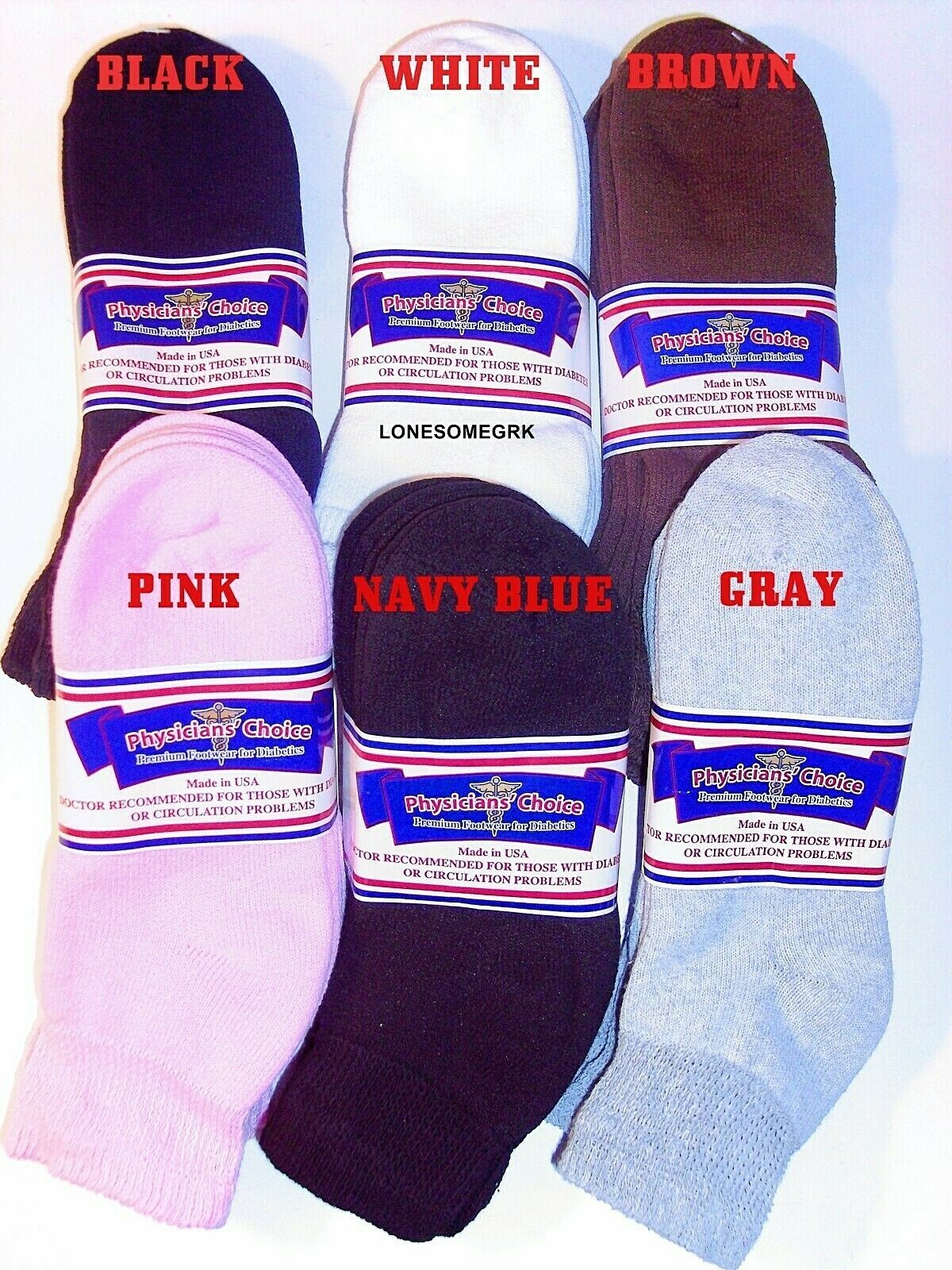 FREE SHIP 6 Pairs Womens Physicians Choice Diabetic Ankle Socks USA Made – Lot