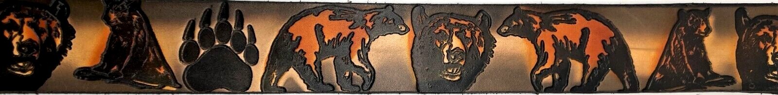 BEARS ANIMAL EMBOSSED MOTORCYCLE COWHIDE LEATHER BELT SIZE 26-48 USA MADE