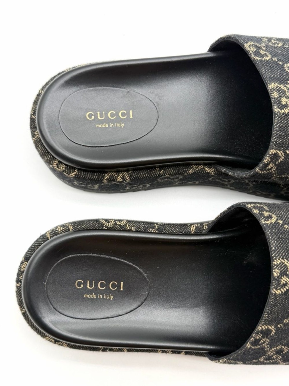 Gucci Angelina GG Monogram Platform in Black Denim Slide Sandals EU 39.5 US 9.5