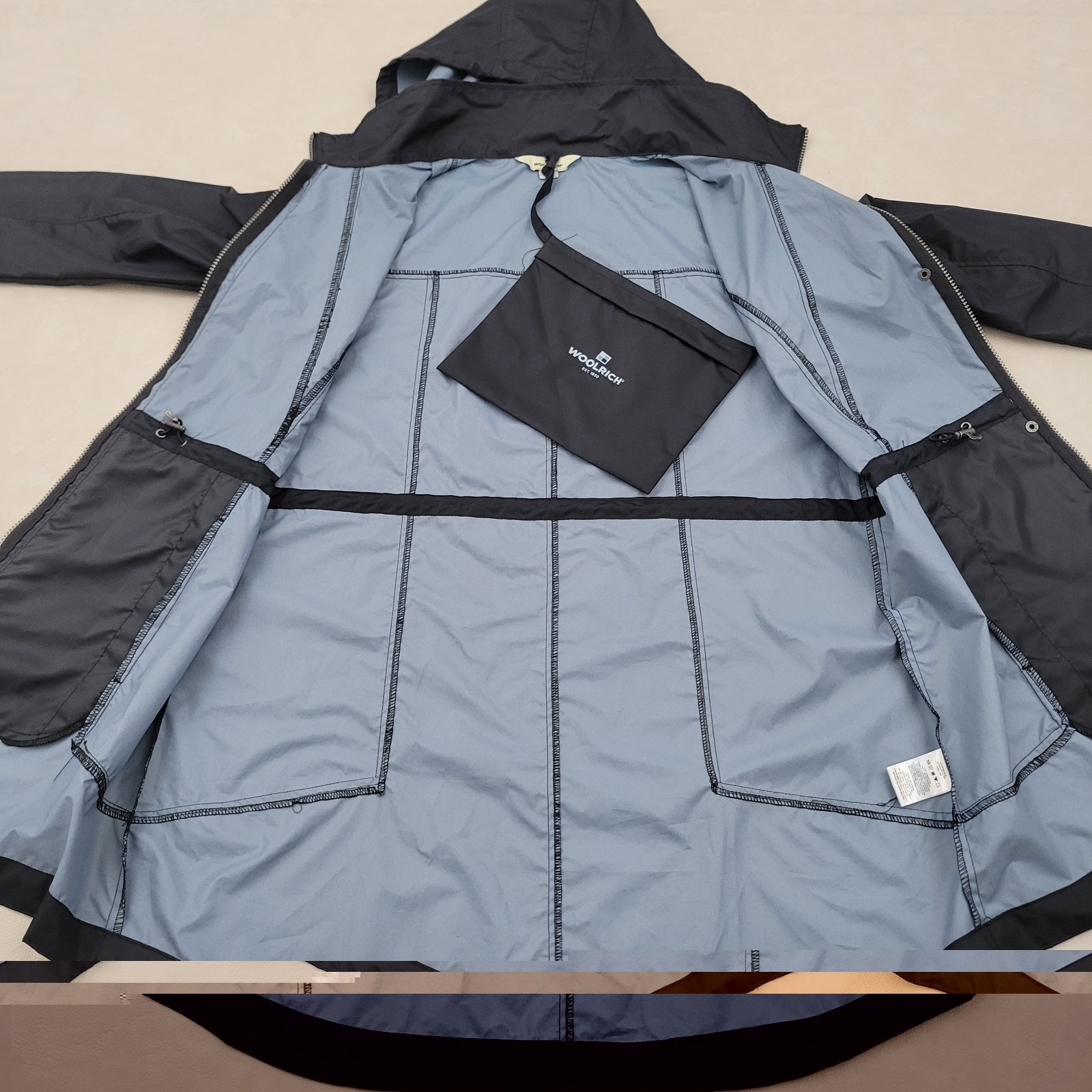 WOOLRICH Womens Rain Jacket Lightweight Hooded Utility Parka Black Packable Lg