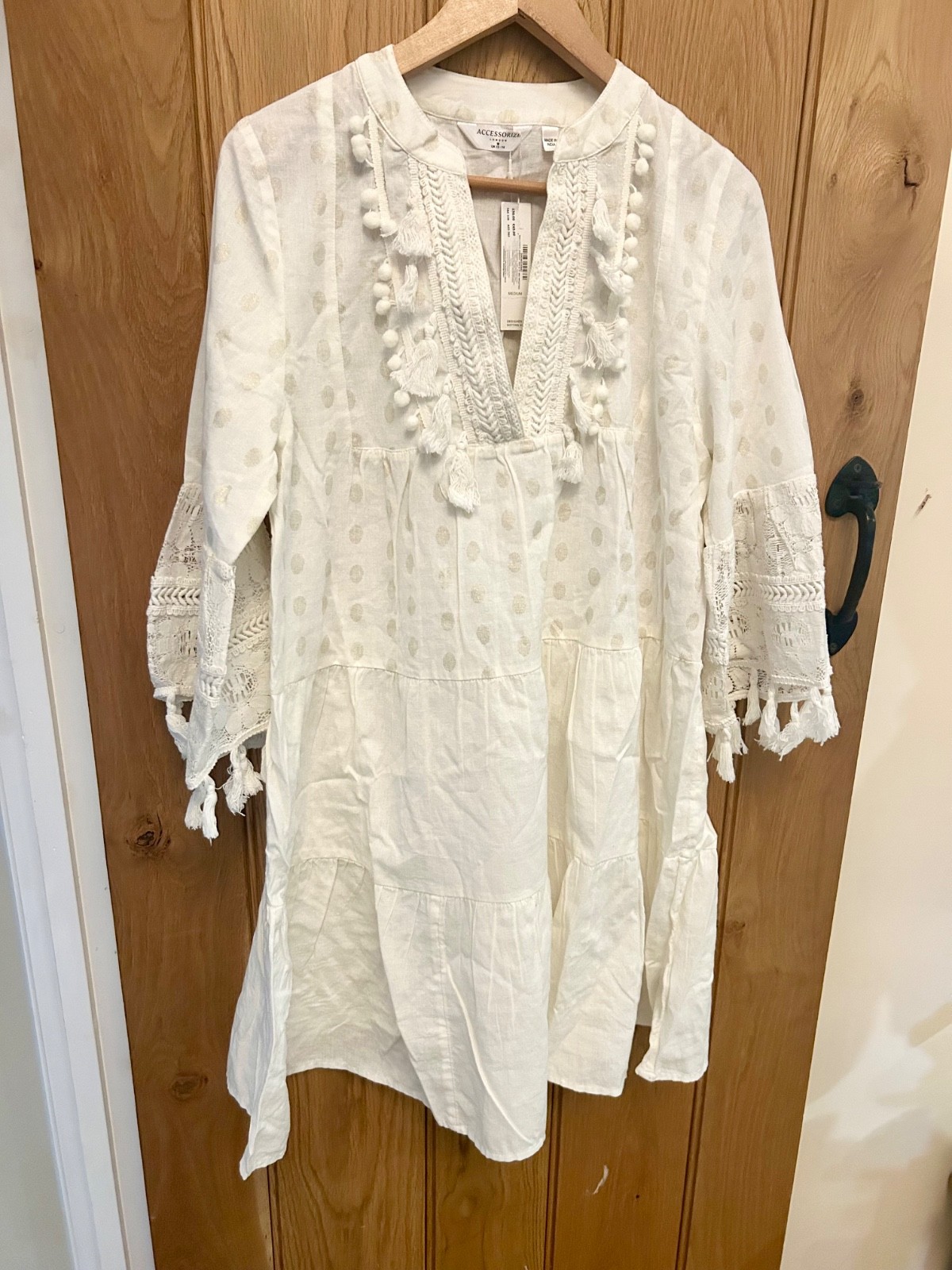 Accessorize Cotton Boho Cover Up Kaftan Cream Broderie Tassel BNWT RRP £50 Beach