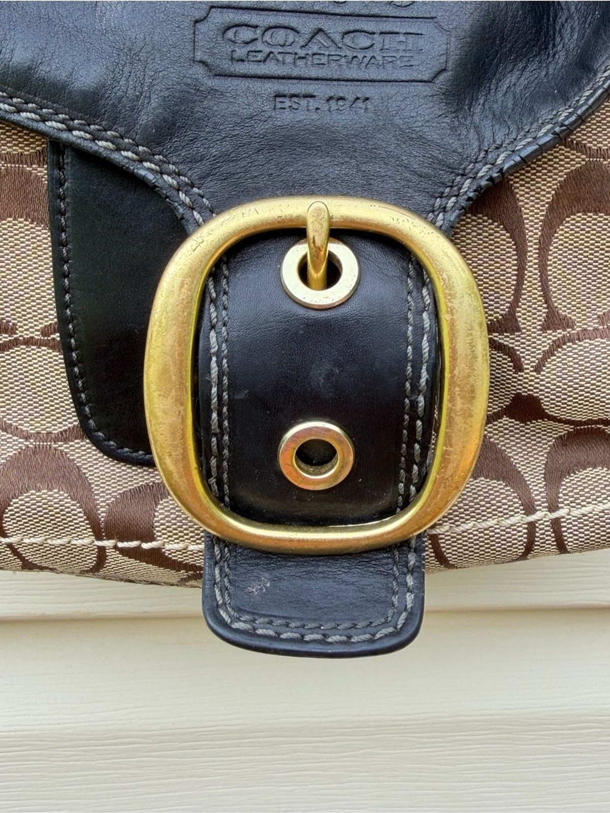 Coach Bleecker Signature Buckle Flap Shoulder Bag Style 11434 Black Brown
